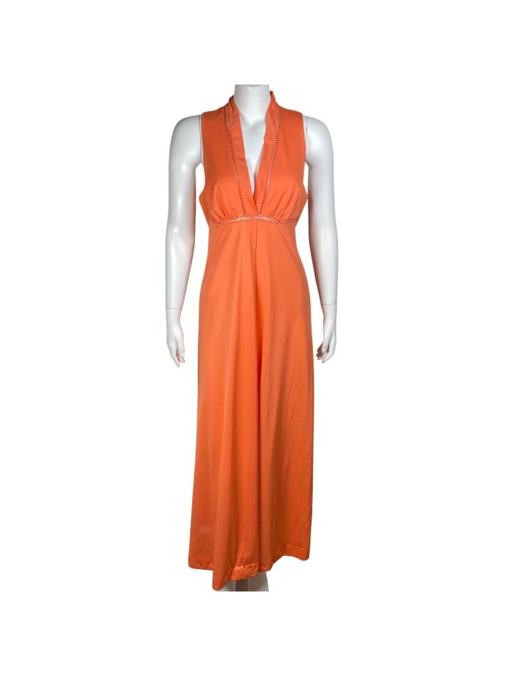 Vintage Vanity Fair Slip Dress Maxi Nightgown Size 36 Plunging Neckline Nylon